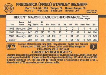 1989 Donruss - Bonus MVP's #BC-19 Fred McGriff Back