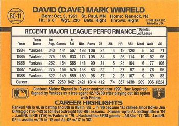 1989 Donruss - Bonus MVP's #BC-11 Dave Winfield Back