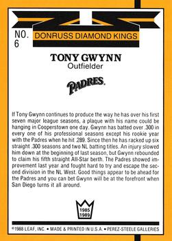 1989 Donruss - Super Diamond Kings #6 Tony Gwynn Back