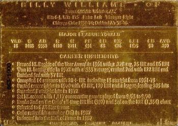 1993 Action Packed All-Star Gallery Series I - 24K Gold #18G Billy Williams Back