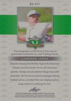 2014 Leaf Valiant #BA-CV1 Cameron Varga Back