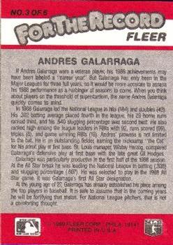 1989 Fleer - For the Record #3 Andres Galarraga Back