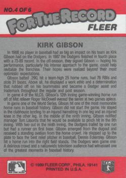 1989 Fleer - For the Record #4 Kirk Gibson Back