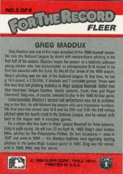 1989 Fleer - For the Record #5 Greg Maddux Back