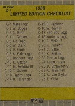 1989 Fleer - Cello / Wax Box Bottom Singles #C-1 New York Mets Logo Back