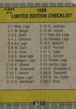 1989 Fleer - Cello / Wax Box Bottom Singles #C-5 Oakland Athletics Logo Back