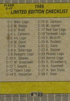 1989 Fleer - Cello / Wax Box Bottom Singles #C-17 Boston Red Sox Logo Back