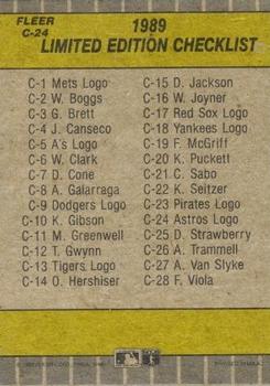 1989 Fleer - Cello / Wax Box Bottom Singles #C-24 Houston Astros Logo Back