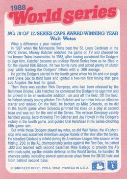 1989 Fleer - World Series #10 Series Caps Award-Winning Year Back