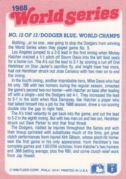 1989 Fleer - World Series #12 Dodger Blue, World Champs Back