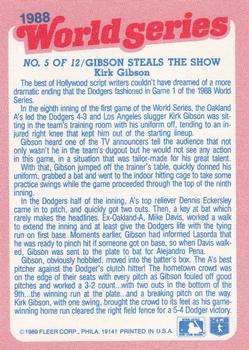 1989 Fleer - World Series #5 Gibson Steals the Show Back