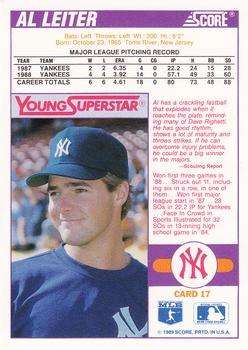 1989 Score - Young Superstars 1 #17 Al Leiter Back