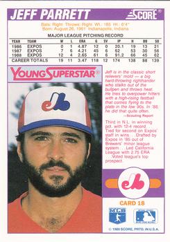 1989 Score - Young Superstars 1 #18 Jeff Parrett Back