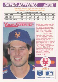 1989 Score - Young Superstars 1 #1 Gregg Jefferies Back