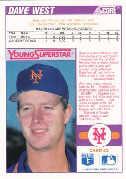 1989 Score - Young Superstars 1 #32 Dave West Back