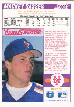 1989 Score - Young Superstars 1 #38 Mackey Sasser Back