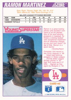 1989 Score - Young Superstars 1 #40 Ramon Martinez Back