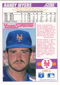 1989 Score - Young Superstars 1 #41 Randy Myers Back