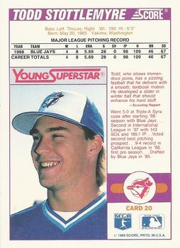 1989 Score Young Superstars 2 #20 Todd Stottlemyre Back