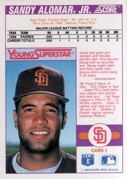 1989 Score Young Superstars 2 #1 Sandy Alomar Jr. Back