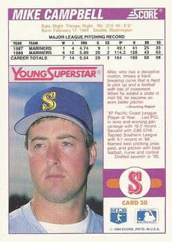1989 Score Young Superstars 2 #30 Mike Campbell Back