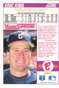 1989 Score Young Superstars 2 #7 Eric King Back