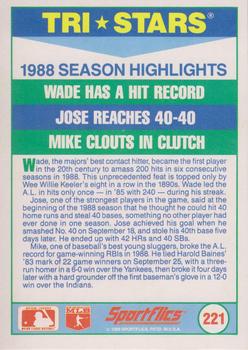 1989 Sportflics #221 Wade Boggs / Jose Canseco / Mike Greenwell Back