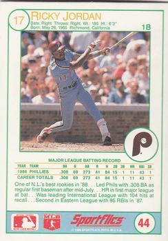 1989 Sportflics #44 Ricky Jordan Back
