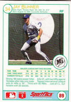 1989 Sportflics #89 Jay Buhner Back