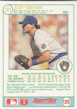 1989 Sportflics #135 Joey Meyer Back