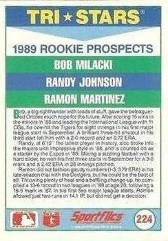 1989 Sportflics #224 Bob Milacki / Randy Johnson / Ramon Martinez Back