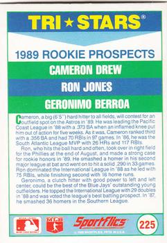1989 Sportflics #225 Cameron Drew / Ron Jones / Geronimo Berroa Back