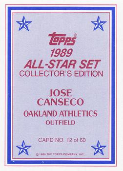 1989 Topps - 1989 All-Star Set Collector's Edition (Glossy Send-Ins) #12 Jose Canseco Back