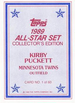 1989 Topps - 1989 All-Star Set Collector's Edition (Glossy Send-Ins) #1 Kirby Puckett Back