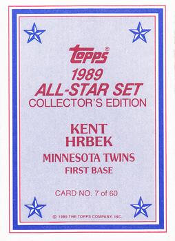 1989 Topps - 1989 All-Star Set Collector's Edition (Glossy Send-Ins) #7 Kent Hrbek Back