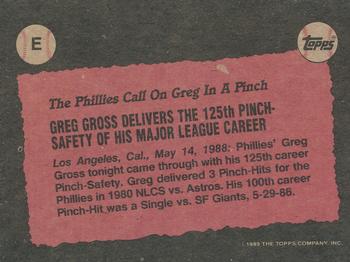 1989 Topps - Wax Box Bottom Panels Singles #E Greg Gross Back