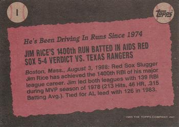 1989 Topps - Wax Box Bottom Panels Singles #I Jim Rice Back
