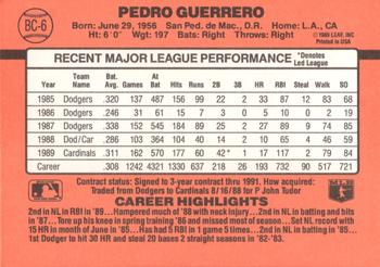 1990 Donruss - Bonus MVP's #BC-6 Pedro Guerrero Back