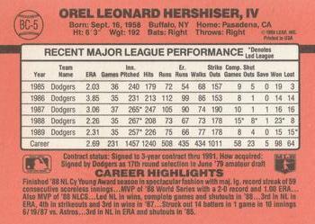 1990 Donruss - Bonus MVP's #BC-5 Orel Hershiser Back