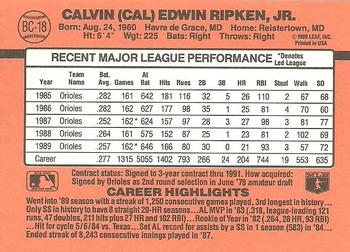 1990 Donruss - Bonus MVP's #BC-18 Cal Ripken Back
