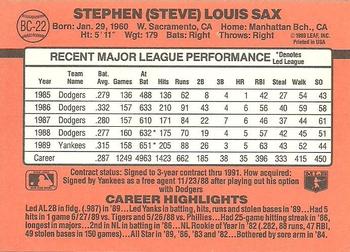 1990 Donruss - Bonus MVP's #BC-22 Steve Sax Back