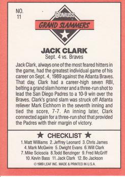 1990 Donruss - Grand Slammers #11 Jack Clark Back