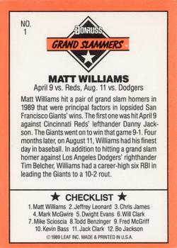 1990 Donruss - Grand Slammers #1 Matt Williams Back