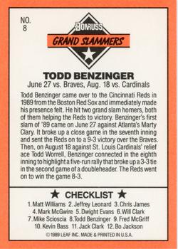 1990 Donruss - Grand Slammers #8 Todd Benzinger Back