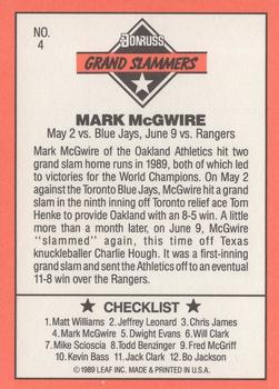 1990 Donruss - Grand Slammers #4 Mark McGwire Back