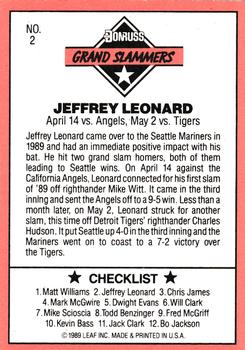1990 Donruss - Grand Slammers #2 Jeffrey Leonard Back