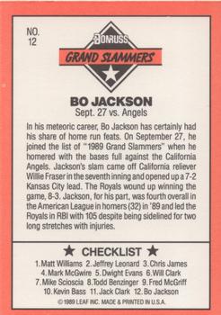 1990 Donruss - Grand Slammers #12 Bo Jackson Back