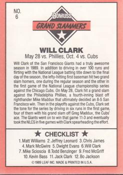 1990 Donruss - Grand Slammers #6 Will Clark Back