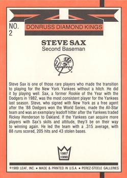 1990 Donruss - Super Diamond Kings #2 Steve Sax Back