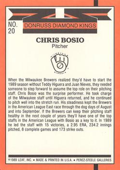 1990 Donruss - Super Diamond Kings #20 Chris Bosio Back